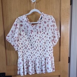 Torrid Floral Blouse - Cream and Pink